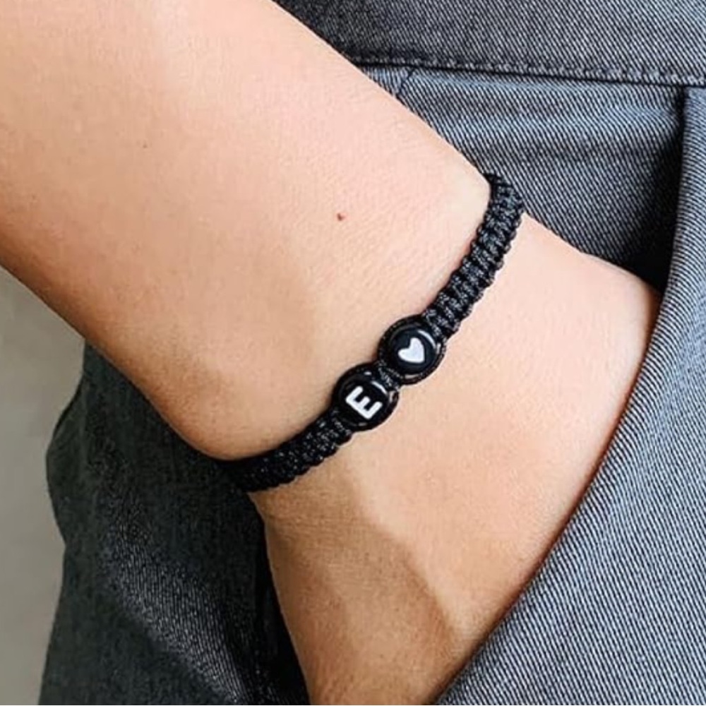 Black Beaded Bracelet initial E letter